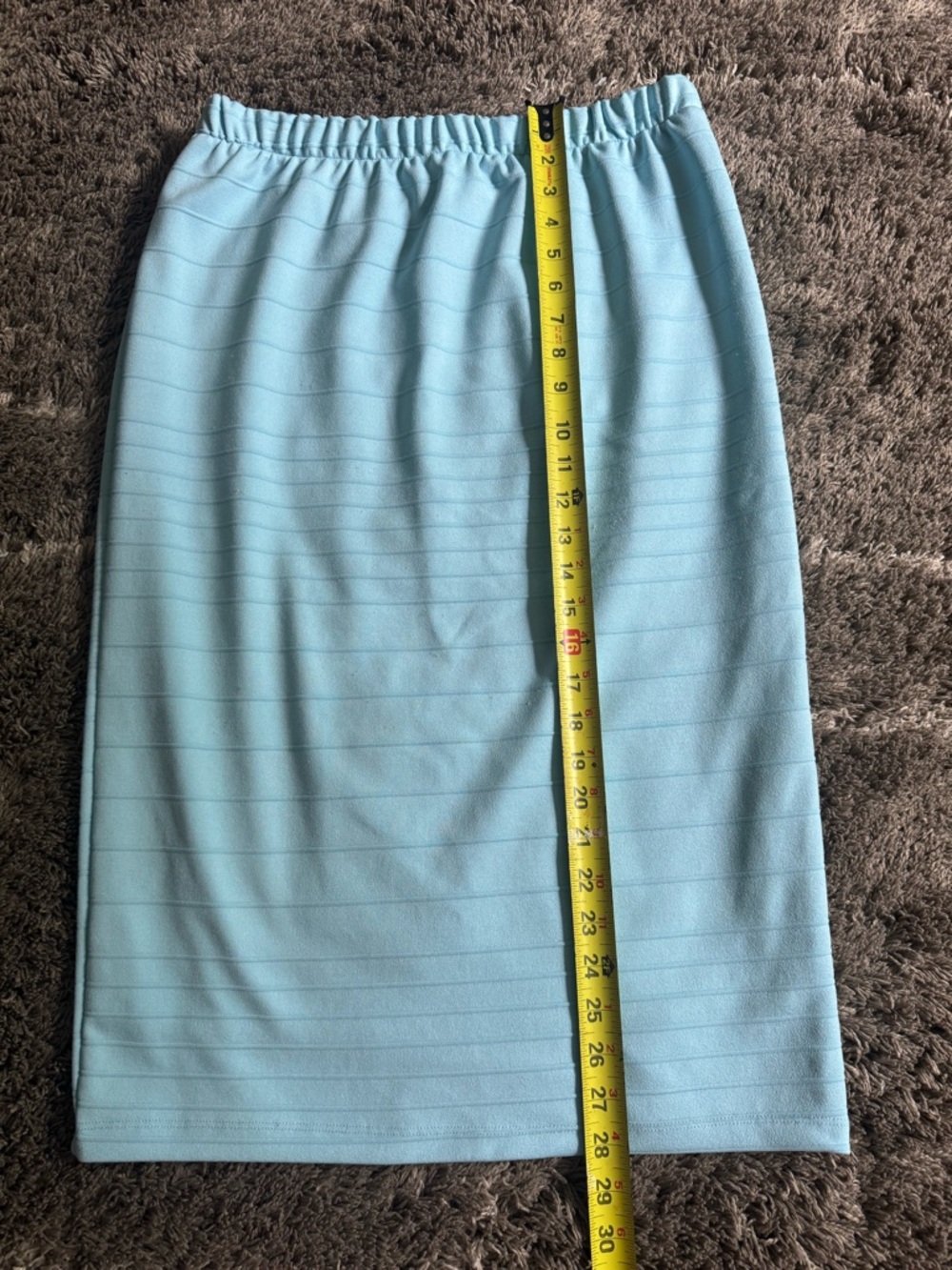 Light Blue Midi Pencil Skirt with Elastic Waist